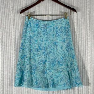 Ann Taylor 100% Silk Blue & White Skirt~Size 0